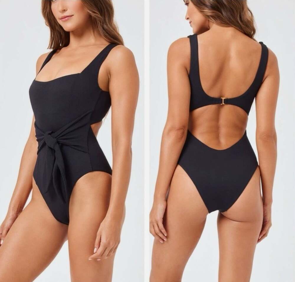 L*SPACE Women's Balboa Classic One Piece Swimsuit XS Black Tie Waist NWT